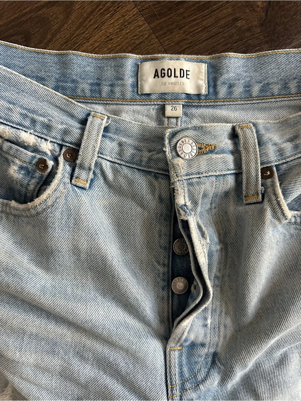 Agolde Parker Long Distressed High-Rise Denim Shorts